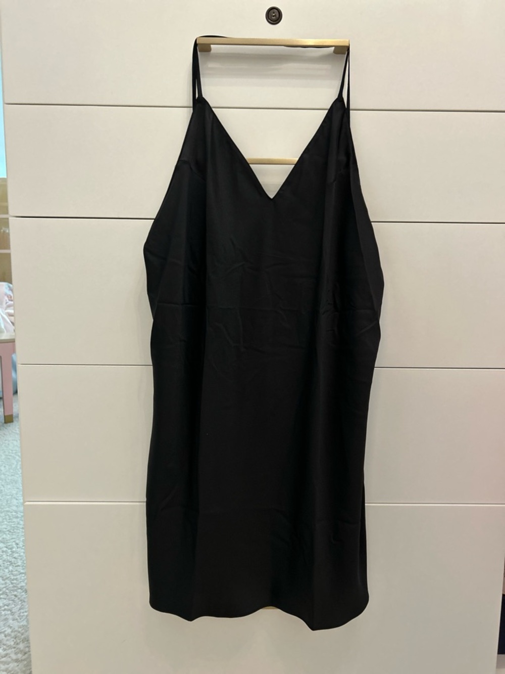 Victoria's Secret NWT Black Satin Open-Back Slip Dress with V-Neck- Size L